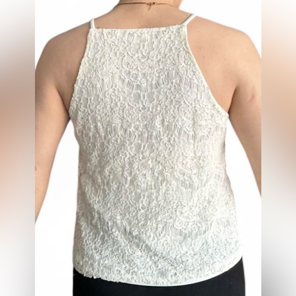 Monteau White High Neck Floral Lace Camisole Layered Tank Top Medium - Picture 3 of 13